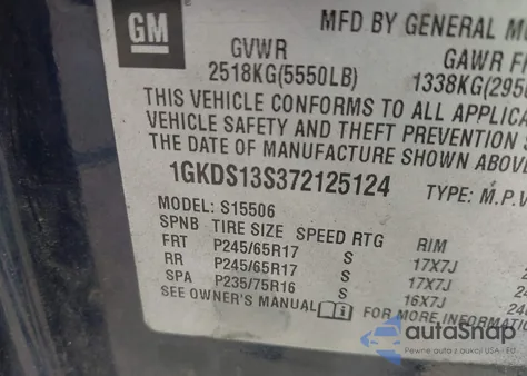 2007 GMC Envoy Sle z USA, uszkodzony, nr VIN 1GKDS13S372125124